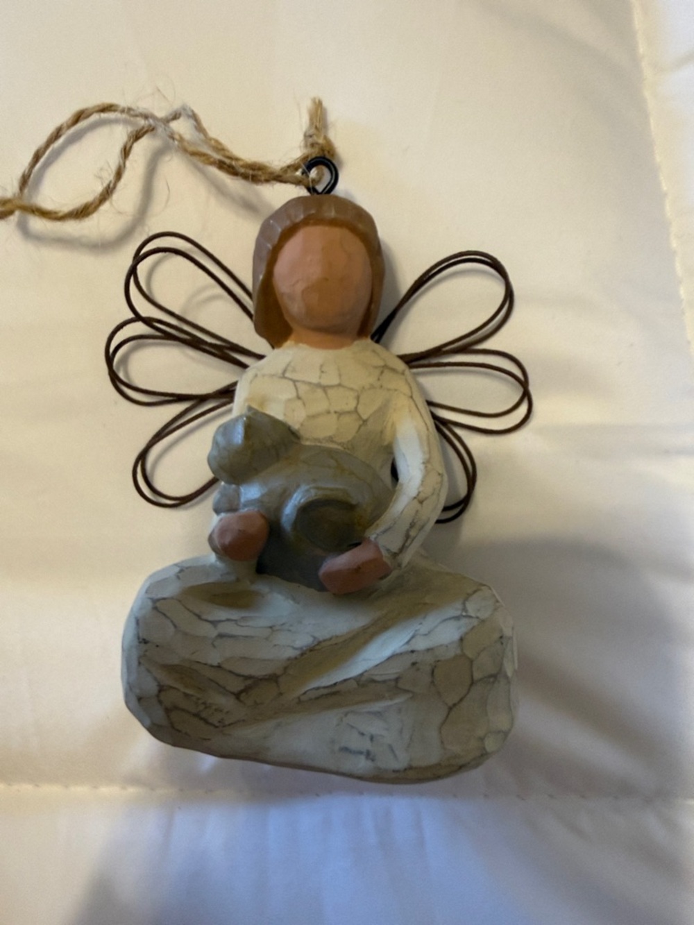 Willow Tree Angel Ornament in Cream, Brown and Gray with Wire Wings